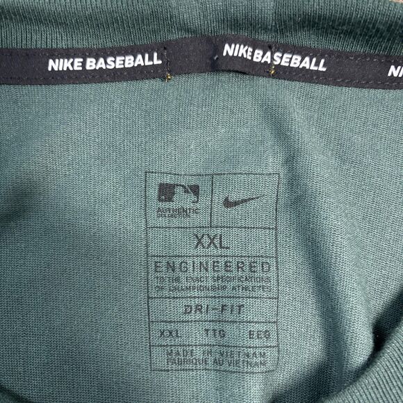 Oakland Athletics Shirt Mens XXL Gray Green Long Sleeve Nike Dri Fit Baseball - Picture 7 of 9